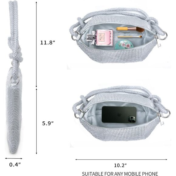 Women Gold Clutch, Rhinestone Gold Purse Wedding,Evening Clutch Purses For Women - Picture 6 of 7